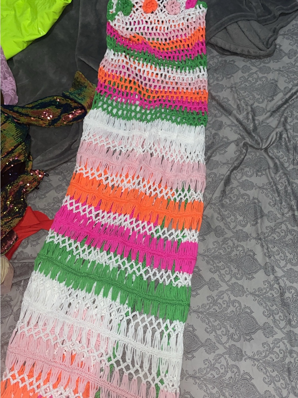 AKIRA Multicolor Crochet Beach Wrap in White, Pink, Orange, Green